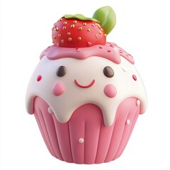 Delightful strawberry cupcake with a cute smile adds sweetness to any occasion, perfect for birthdays, celebrations, and dessert-themed designs