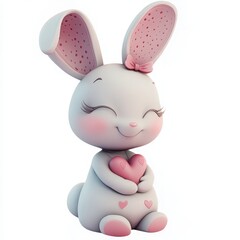 Adorable cartoon bunny with a sweet smile holding a pink heart, perfect for charming Valentine's Day greetings and heartwarming Easter promotions