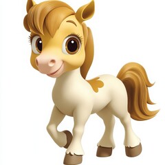 Adorable cartoon pony character prancing cheerfully, perfect for children's books, educational materials, or engaging marketing campaigns needing a touch of whimsy