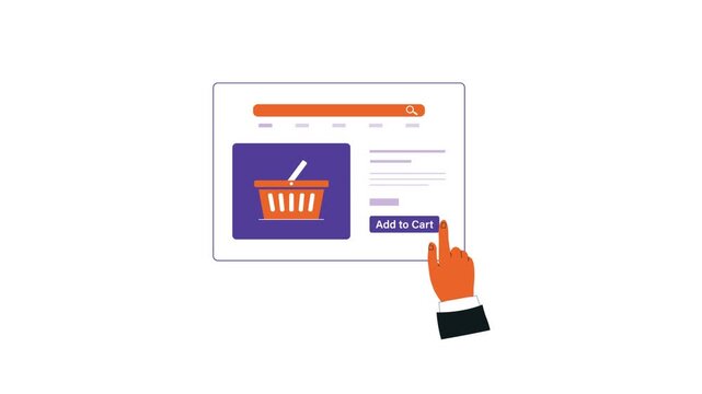 4k Hand Clicking Add to Cart Button. Online Shopping Concept Animation Video 