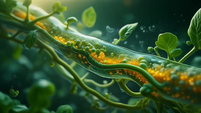 Microscopic Animation of Plant Vascular System Transporting Nutrients. 4k Footage Video