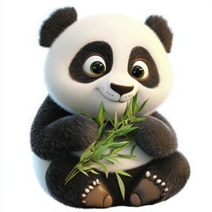 Adorable panda cub eating bamboo shoots, a charming illustration for children's books and educational materials, bringing joy and promoting conservation awareness