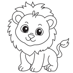 Fluffy lion cub line art with soft mane perfect for plush toys, nursery prints, and children’s illustrations.