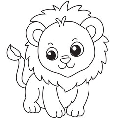 Happy lion cub line art with big eyes great for greeting cards, party themes, and kid-friendly digital content.