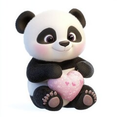 Adorable panda bear holding a pink heart, perfect for Valentine's Day cards, children's books, or heartwarming marketing campaigns, radiating joy and sweetness