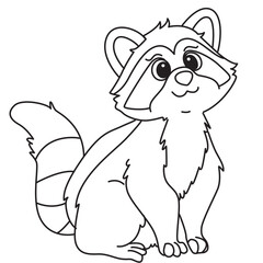 Smiling raccoon sitting line art with masked face great for nursery decor, birthday cards, and kid activities.