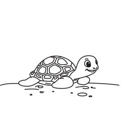 Happy turtle sitting line art with smiling face perfect for nursery prints, learning apps, and kid crafts.