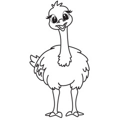 Fluffy ostrich standing line art ideal for zoo themes, party decorations, and playful children’s digital projects.