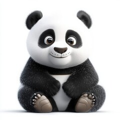 Adorable panda cub sitting patiently with endearing smile, perfect for children's media, conservation campaigns, and heartwarming animal stories, so cute