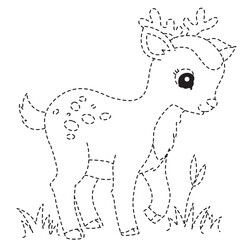 Dotted fawn deer line art with gentle expression ideal for nursery prints, storybooks, and kid-friendly digital projects.