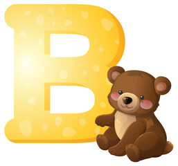 Cute Bear Cub Sitting Beside Large Letter B