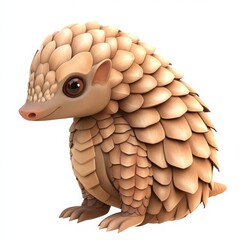 Adorable pangolin cartoon character with gentle expression on a clean white background, perfect for children's books, educational materials, and wildlife campaigns