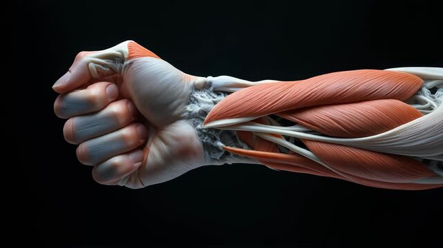 Scientific Visualization of Hand and Arm Anatomy Clenching Fist. 4k Footage Video