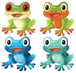 Four Colorful Cartoon Frogs in Square Composition