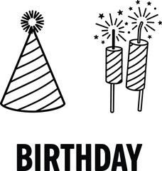 birthday, celebration, party, hat, sparklers, typography, illustration, vector, design, festive, decoration, icon, symbol, event, holiday, joy, fun, art, concept, graphic, style