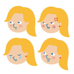 白人女性表情セット/Facial expression illustration set・white female
