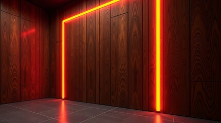 Warm wood paneling with vibrant neon lighting interior