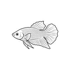 Fototapeta premium Cute cartoon fish line art illustration. Black and white outline for coloring book page.