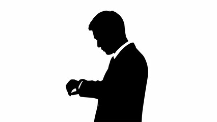 Silhouette of a businessman checking his watch.