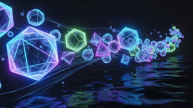 Neon Geometric Spheres and Polyhedra in Space
