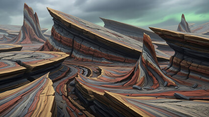 Desert Rock Formations Across Layered Ground