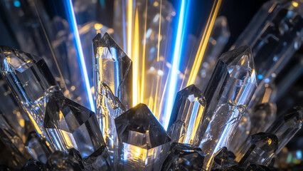 Crystal Cluster with Neon Light Streaks