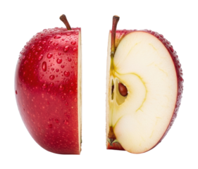 Sliced red apple with water droplets kitchen food isolated on transparent background