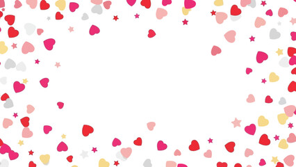 Festive Heart and Star Confetti Border on White Background for Celebrations and Love-themed Designs