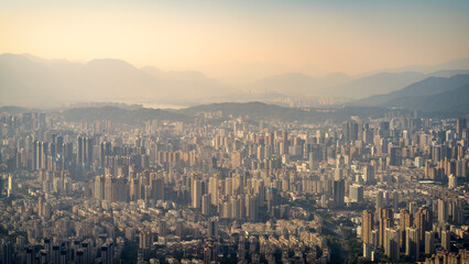 Obraz premium Aerial View of Urban Skyline with Skyscrapers