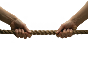Two hands pulling a rope isolated on transparent background