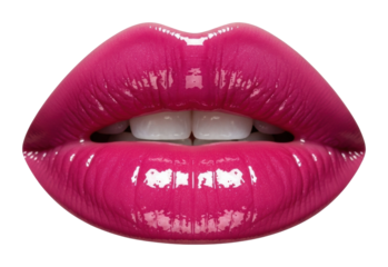 Bold pink lips beauty glamorous isolated on transparent background