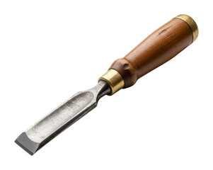 Carving wood with a chisel in workshop handcrafted tools isolated on transparent background