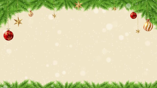 snow flakes and bokeh lights border frame 4k animaion empty space for text, christmas background 