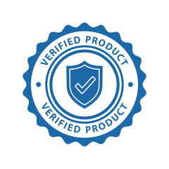 Blue verified product seal badge with shield icon Vector