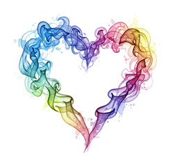 Colorful heart-shaped smoke abstract design creative concept isolated on transparent background