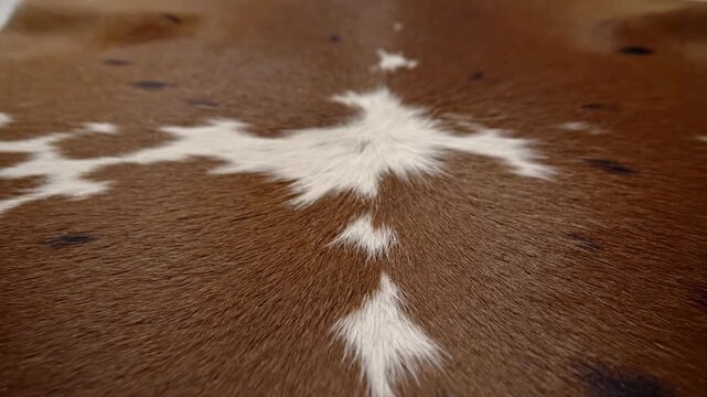 Close-up view of natural brown and white cowhide fur texture background