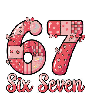 Cute pink patchwork number 67 with bows and hearts for 67th birthday or anniversary celebration  t shirt