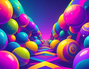 Vibrant 3D spheres in a tunnel