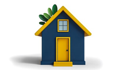 Cute small house with yellow door representing home and living concept
