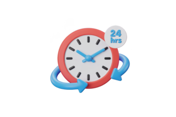 24 hours clock icon isolated on transparent background