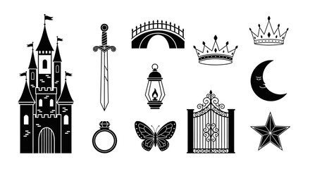 Black and white fantasy icons set. © triyanto
