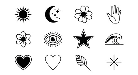 Black and white line art symbols.