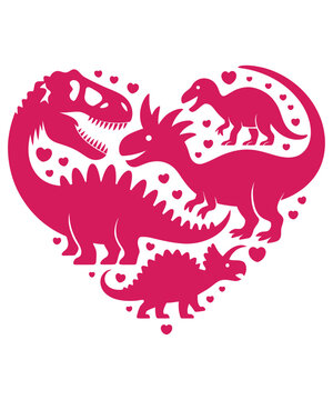 Cute pink dinosaur family heart shape design for valentines day or love theme  t shirt design