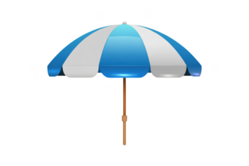 Blue and white striped beach umbrella isolated on transparent background