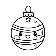 Obraz premium Cute Kawaii Christmas Bauble Ornament with a Smiling Face Coloring Page.