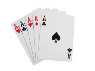 Four aces playing cards, isolated on transparent background