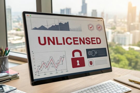 Computer screen displaying an unlicensed financial advisory warning