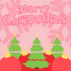 
Vector Christmas greetings with Christmas tree and decorations on a pink background.