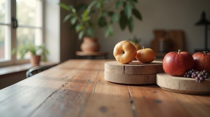 Apples and grapes on wooden table fruit rustic