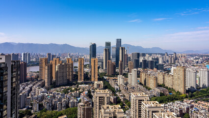 Fototapeta premium Panoramic View of Modern Urban Skyscrapers
